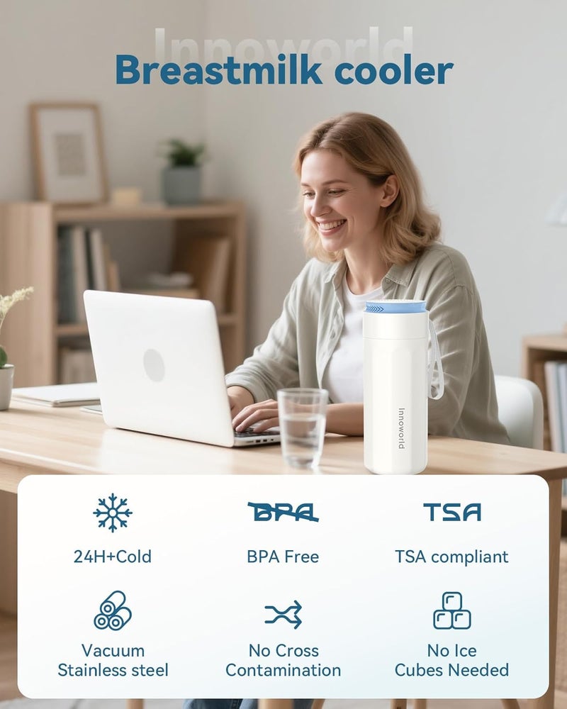 Innoworld ثلاجة حليب الأم المحمولة في الهواء الطلق، ثلاجة حليب الأم مع زجاجة رضاعة سعة 11 أونصة لتخزين حليب الأم، أنبوب تبريد من الفولاذ المقاوم للصدأ بزاوية 360° للتبريد المستمر لمدة 24 ساعة، مع حقيبة حمل محمولة - Image 5